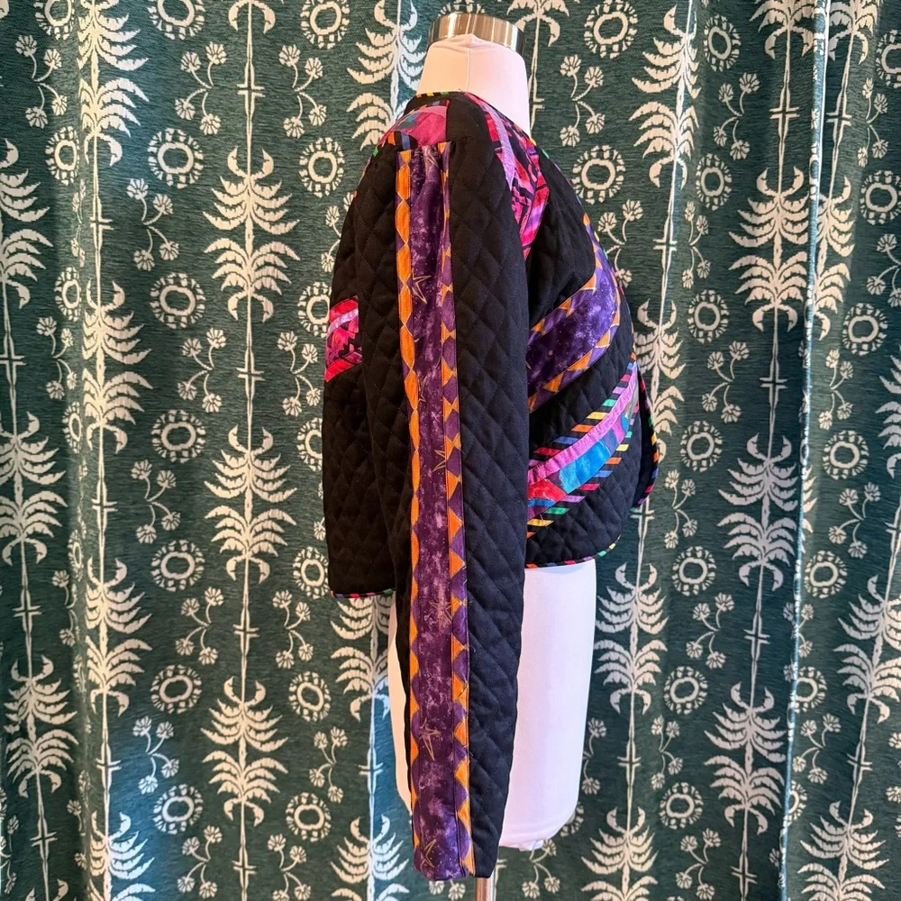 Marie Studer Design Vintage Colorful Quilted Geometric Cropped  Jacket USA Small